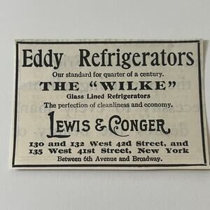 Eddy Refrigerators Lewis & Conger 135 W 41st St NYC 1903 Magazine Ad SAG6-S16